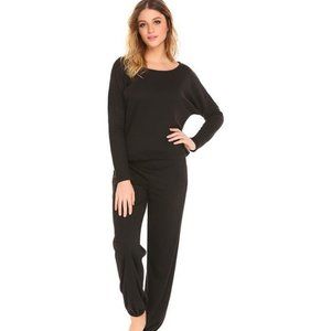 Ekouaer Long Sleeve Pajama Set - Black